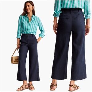 BODEN Westbourne Linen Wide-Leg Crop Trousers in Navy
